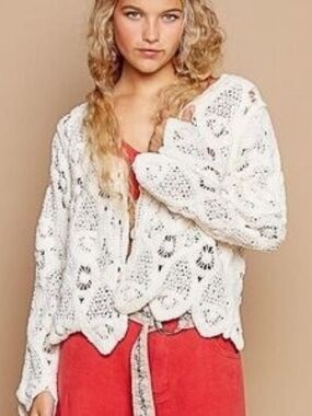 POL Open-Weave Cream Women's Cardigan